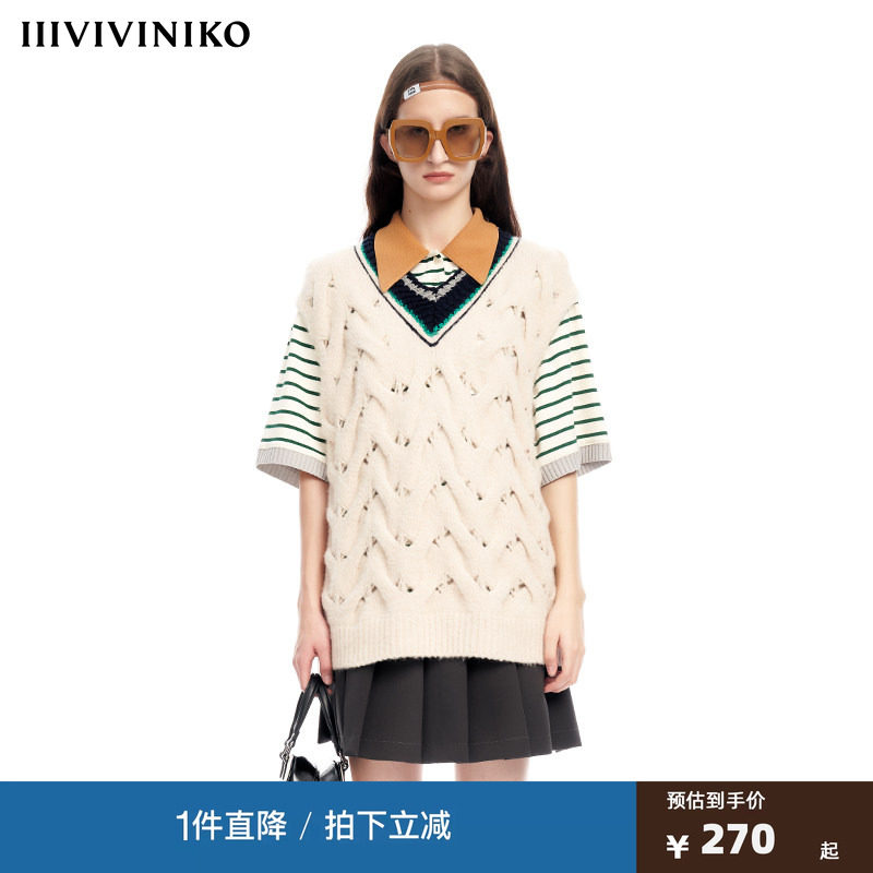 【早春新品】IIIVIVINIKO薇薏蔻英伦学院羊驼毛V领保暖针织背心