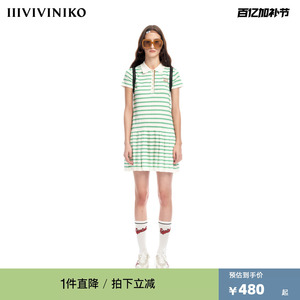 IIIVIVINIKO2023夏新品直身百褶Polo领连身裙女M321118602E