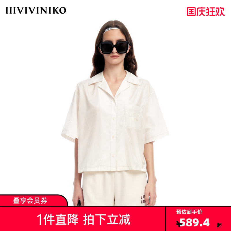 IIIVIVINIKO2023夏新品古巴领宽松型短袖衬衫女M320433165D