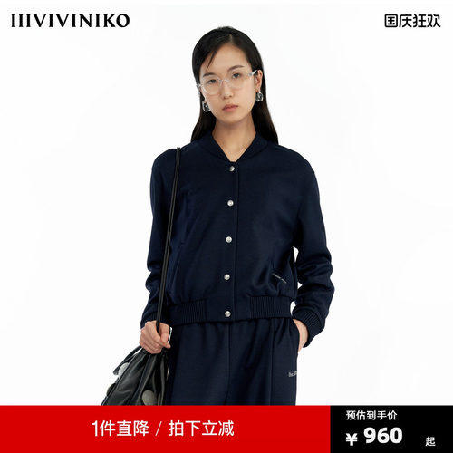 IIIVIVINIKO冬季新款羊毛棒球截短夹克衫外套女B444705316C
