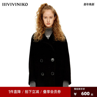 IIIVIVINIKO 领双排扣短大衣 秋冬红色黑色羊毛西装