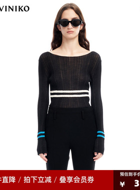 VVNK JANE PLUS小众设计⼀字肩罗纹打底衫