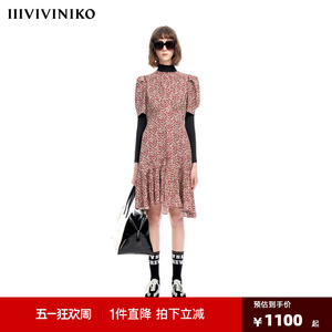 IIIVIVINIKO2023夏新品圆领碎花连身裙女M320616128E
