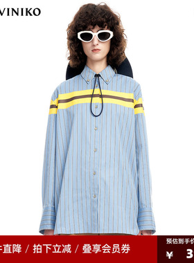 VVNK JANE PLUS小众设计时尚男友风廓形男女同款竖条纹长袖衬衫