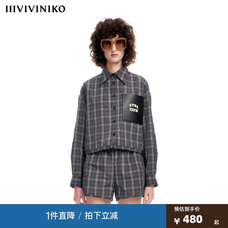 IIIVIVINIKO2023春夏新品暗格纹夹克衬衫女M310405126B