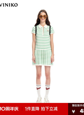 IIIVIVINIKO2023夏新品直身百褶Polo领连身裙女M321118602E