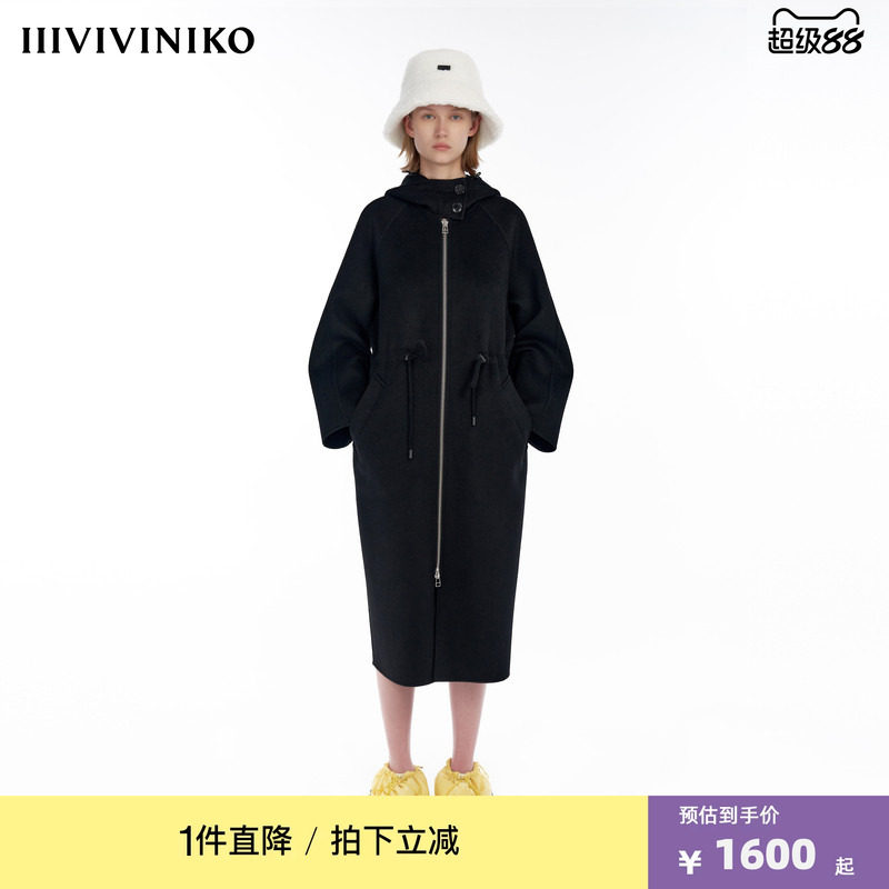 IIIVIVINIKO“羊毛羊绒混纺”廓形连帽毛呢大衣外套女M349007113D图片