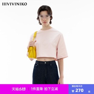 【阿克苏新疆棉】IIIVIVINIKO夏季新款宽松全棉截短式T恤女