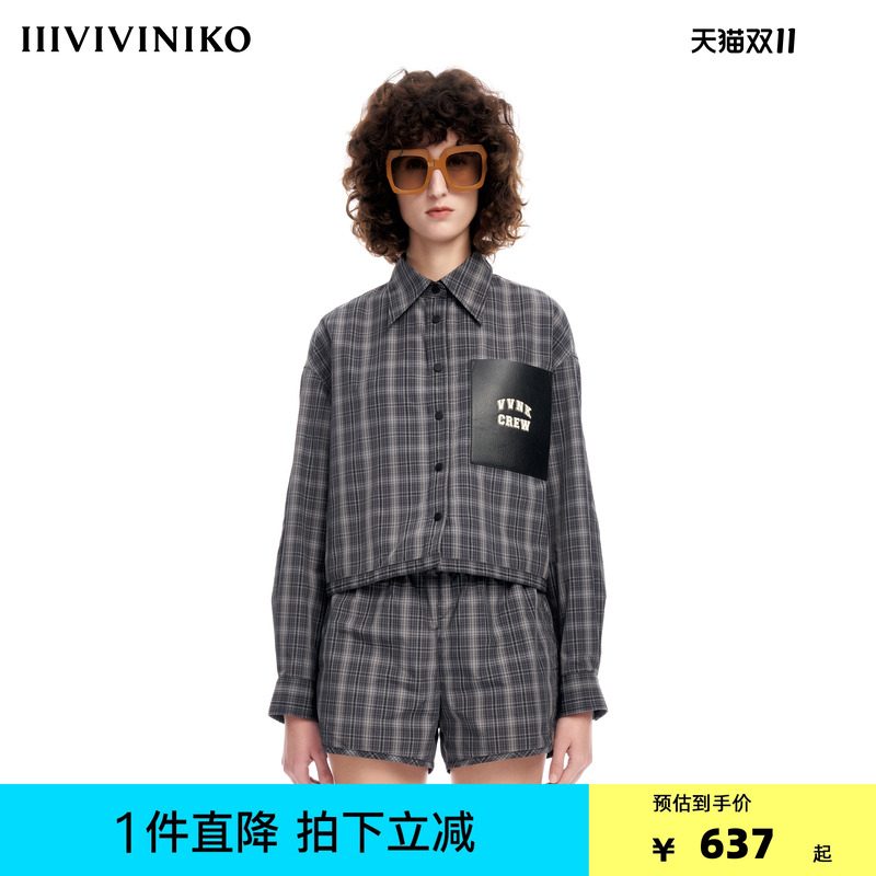 IIIVIVINIKO2023春夏新品暗格纹夹克衬衫女M310405126B