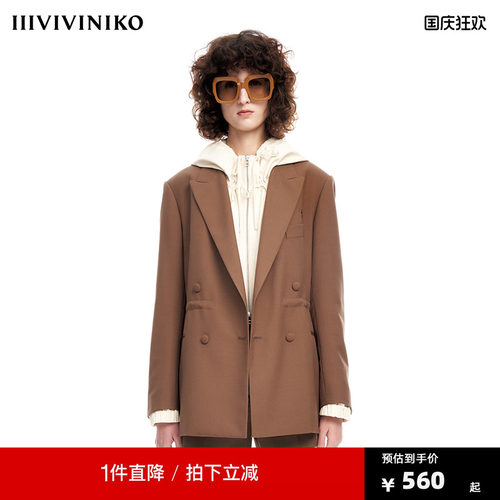 【早春新品】IIIVIVINIKO薇薏蔻复古纯色羊毛混纺抽绳西装外套女
