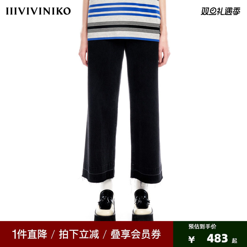 IIIVIVINIKO2023夏新品复古直筒裤子女M321831223D