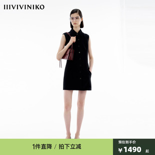 简约无袖 小黑连衣裙女 经典 新款 丝毛双面缎 IIIVIVINIKO春季
