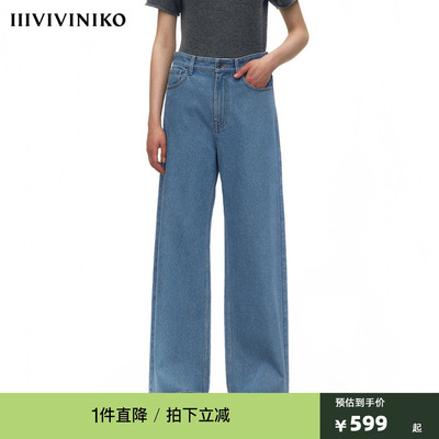 复古牛仔低腰阔腿裤新款