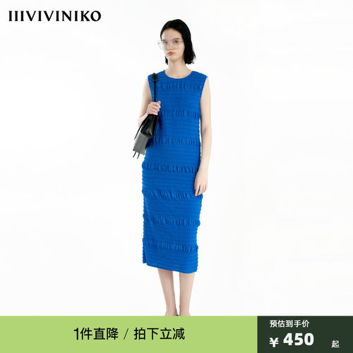 【重工压褶】IIIVIVINIKO夏季泡泡纱直筒连衣裙女R420688176D