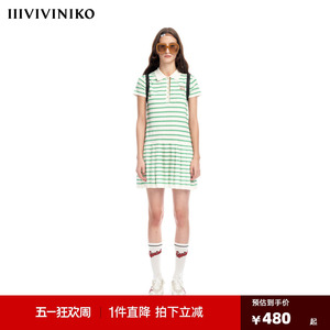 IIIVIVINIKO2023夏新品直身百褶Polo领连身裙女M321118602E