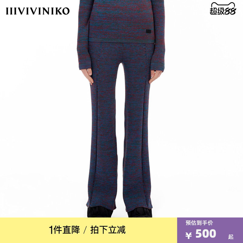 IIIVIVINIKO设计师品牌秋季新品直筒罗纹阔腿裤子女M333815615C图片