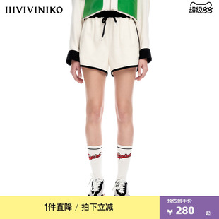 【早春新品】IIIVIVINIKO薇薏蔻复古简约黑白拼色抽绳运动短裤