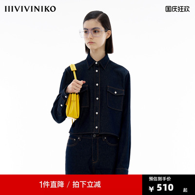 IIIVIVINIKO夏季新款复古帅气短款牛仔衬衫外套女M421402207D