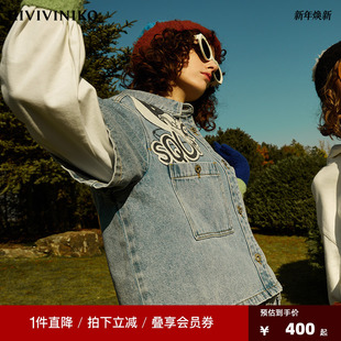 女S311421201A 衬衫 IIIVIVINIKO屁头兔系列复古工装 牛仔短袖