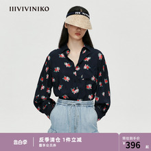 IIIVIVINIKO春夏新品复古抽褶玫瑰碎花衬衫女M124017191E