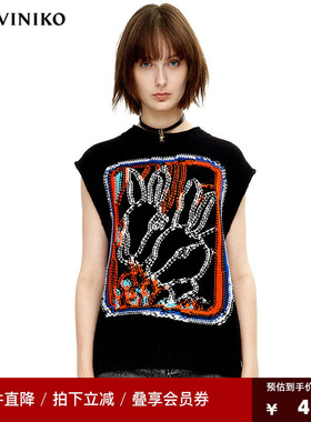 VVNK JANE PLUS【小众设计】2022秋季新款黑色兔子嵌花针织背心