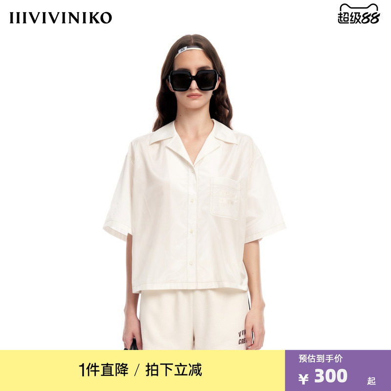 IIIVIVINIKO2023夏新品古巴领宽松型短袖衬衫女M320433165D图片