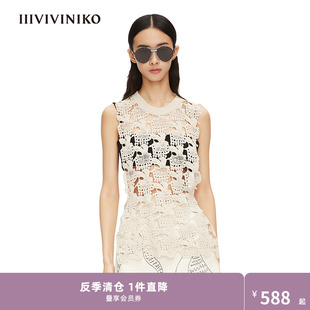 针织背心女M221229670D IIIVIVINIKO春夏新品 蕾丝褡裢无袖