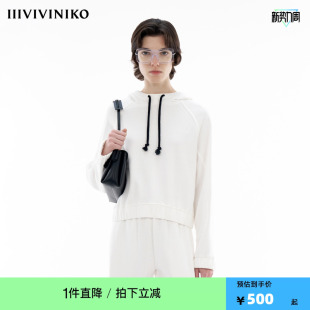 纯棉法式 简约蝙蝠袖 毛圈 新款 截短连帽卫衣女 IIIVIVINIKO春季