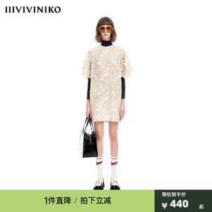 IIIVIVINIKO2023夏新品复古蕾丝6分袖连身裙女M320636343D