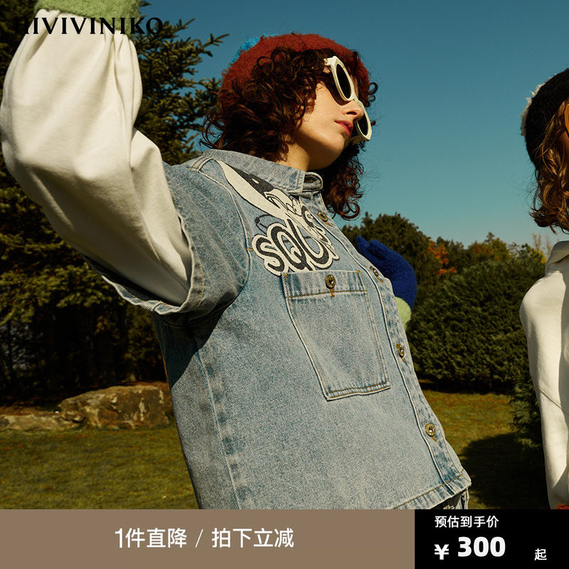 短袖牛仔工装IIIVIVINIKO复古图片