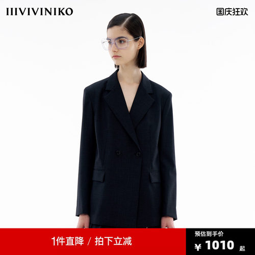 IIIVIVINIKO2024春季宽松H型羊毛混纺西装外套女M412715132B