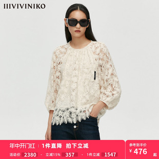 蕾丝上衣女M124004354D IIIVIVINIKO春夏新品 少女感泡泡长袖