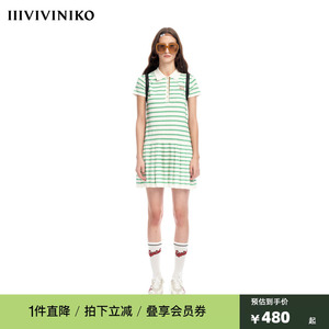 IIIVIVINIKO2023夏新品直身百褶Polo领连身裙女M321118602E