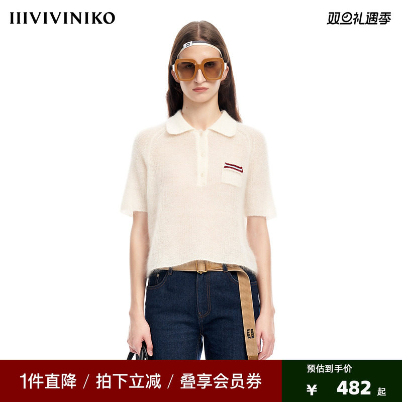 马海毛绵羊毛面料，POLO领设计富有俏皮可爱