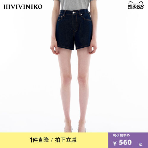 IIIVIVINIKO夏季新款复古廓型休闲牛仔短裤子女M421802207D