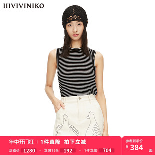 针织背心女M221216638D IIIVIVINIKO春夏新品 拼接条纹无袖