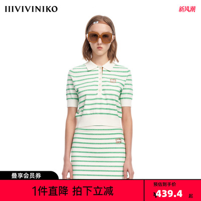 IIIVIVINIKO2023夏新品合身细条纹短袖针织衫女M323724602E
