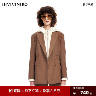 外套女 IIIVIVINIKO薇薏蔻复古纯色羊毛混纺抽绳西装 早春新品