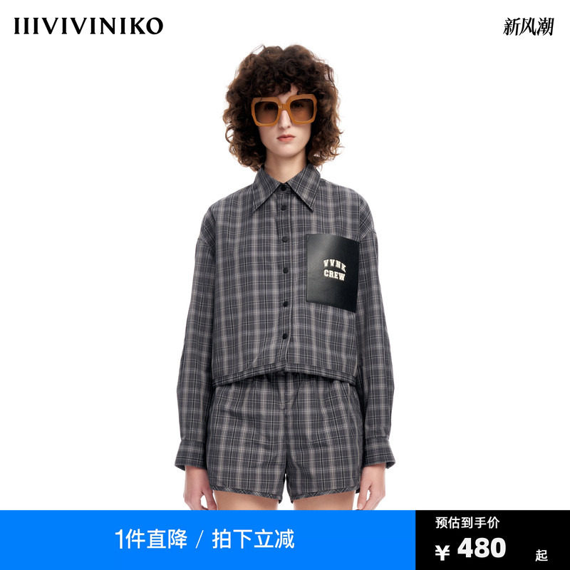 IIIVIVINIKO2023春夏新品暗格纹夹克衬衫女M310405126B