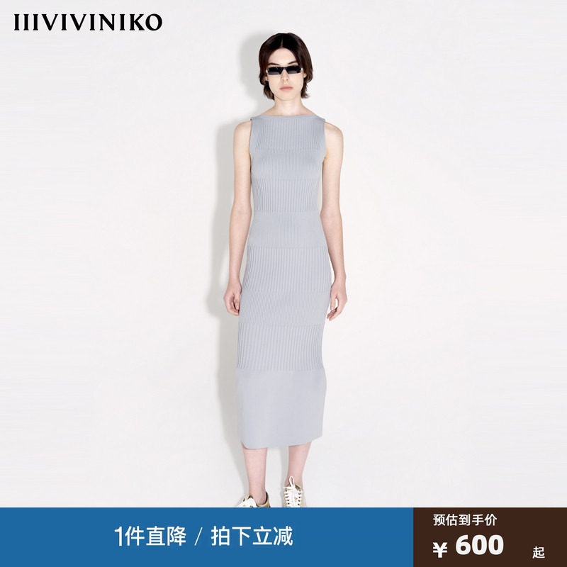 【设计师款 李冰冰/万茜同款】春季新款罗纹针织修身直筒连衣裙女图片