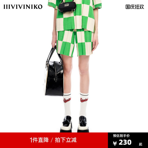 IIIVIVINIKO2023夏新品棋盘格街头休闲短裤子女M323825606D - 封面