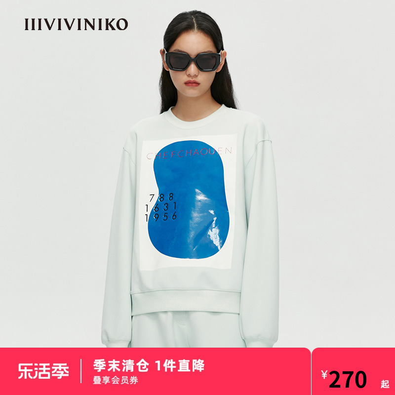 IIIVIVINIKO春夏新品复古休闲圆领套头卫衣女M115010356B