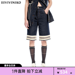 VVNK JANE PLUS 小众设计复古百慕大直筒透气牛仔中裤