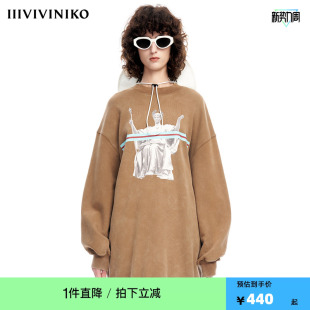 小众设计复古做旧男友风圆领廓形纯棉长款 PLUS 卫衣 JANE VVNK