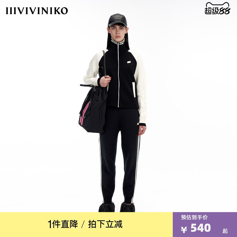 IIIVIVINIKO“高品质细支纱线”运动感拼色拉锁上衣女M333722641B图片