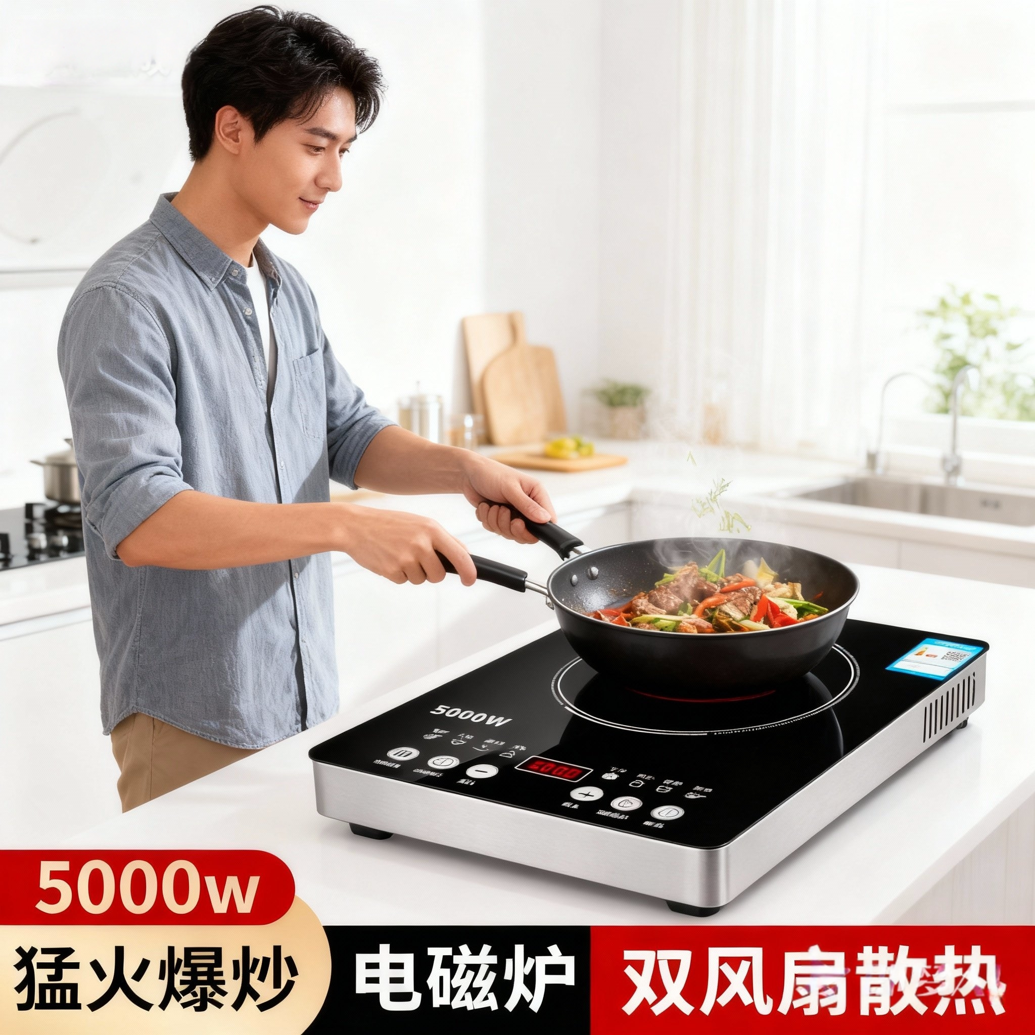 万利达电磁炉家用商用5000W大功率多功能火锅饭店炒菜炉双核正品