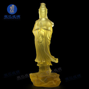 琉璃观音菩萨站像合十合掌观音摆件客厅佛堂摆放佛像观世音大士