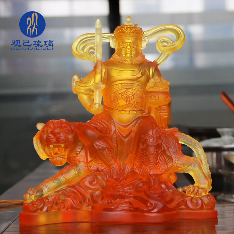 琉璃武财神赵公明财神骑虎像神像摆件家居前台开业礼物店铺工艺品