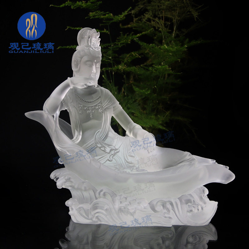 琉璃荷叶卧观音菩萨佛像摆件居家客厅佛堂寺庙桌面供奉观世音