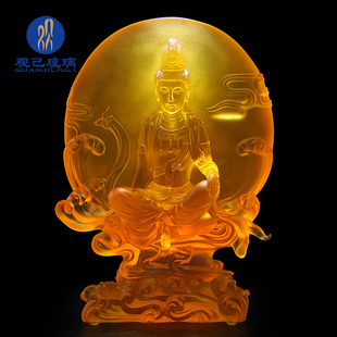 琉璃水月观音菩萨背板自在菩萨摆件客厅书房书桌摆放供奉菩萨